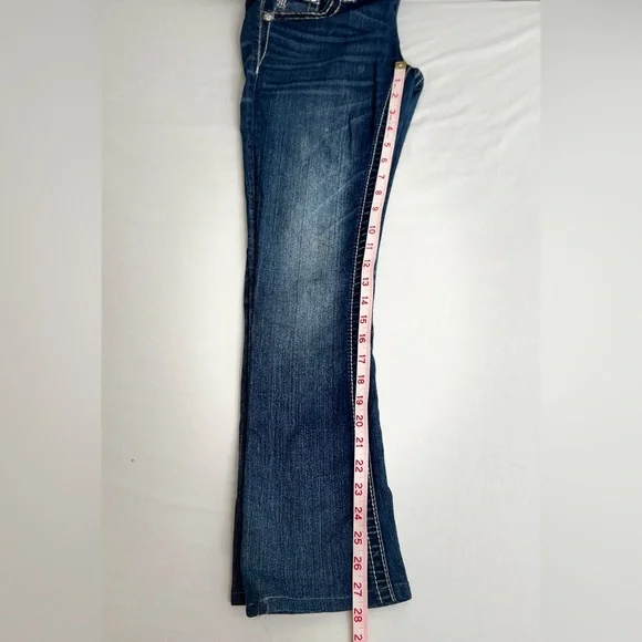 Miss Me Low Rise Dark Wash Rhinestone Faux Flap Pocket Jean Sze 27 (30X28.5) - Picture 8 of 10